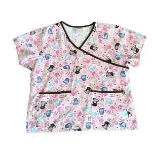 Tafford Scrub Top Happy Easter Bunny Pink Scrub Top Medical RN LPN PLUS SIZE 2X?